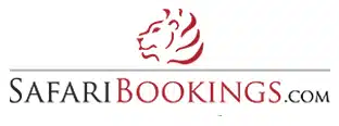 Logo of safaribookings.com featuring a stylized red lion's head above a horizontal line, with the company name in black, modern font below the line. This award-winning travel portal is